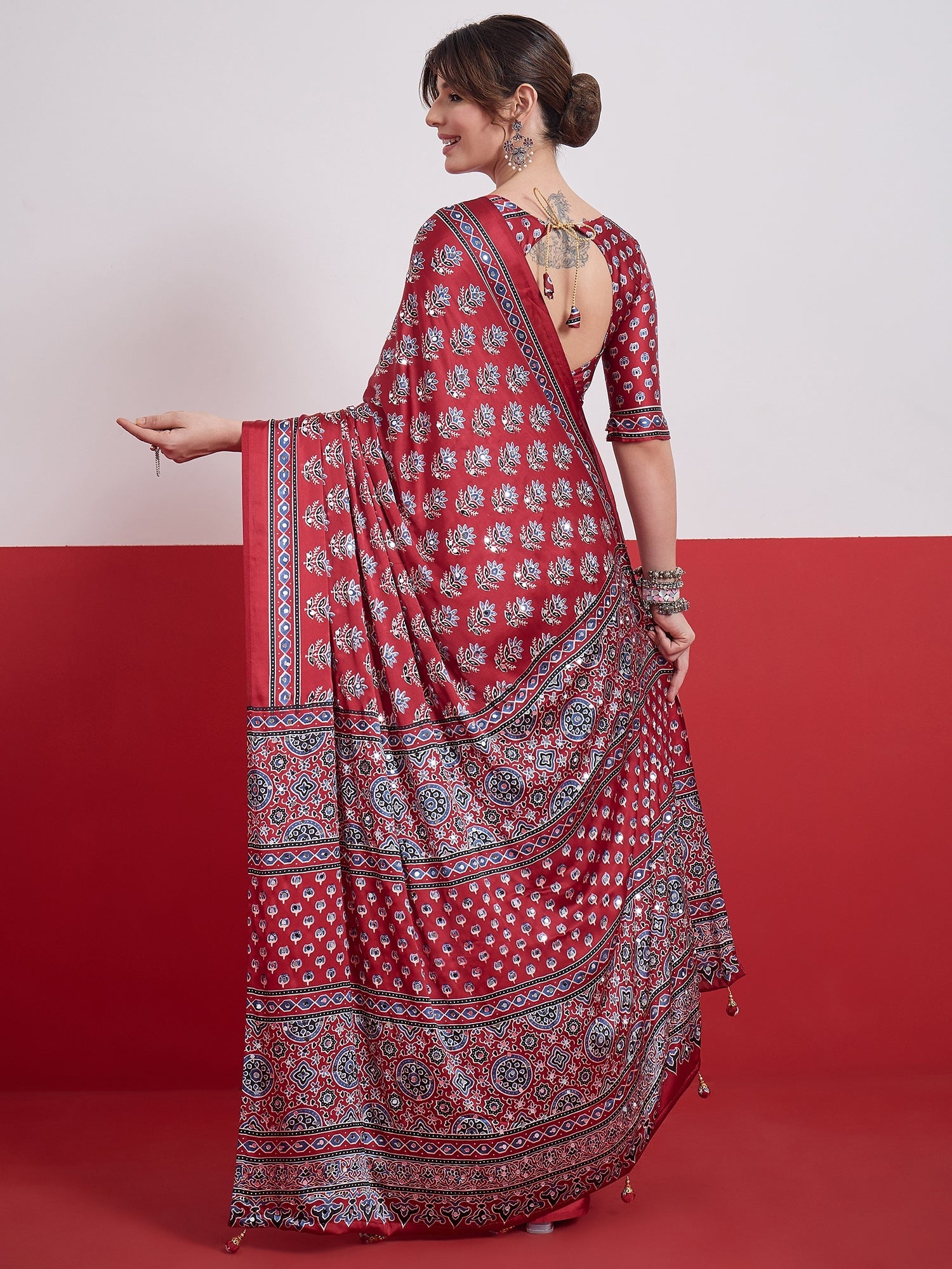 Ojasvi Mirror Work Semi Modal Saree for Wedding & Party Wear ClothsVilla