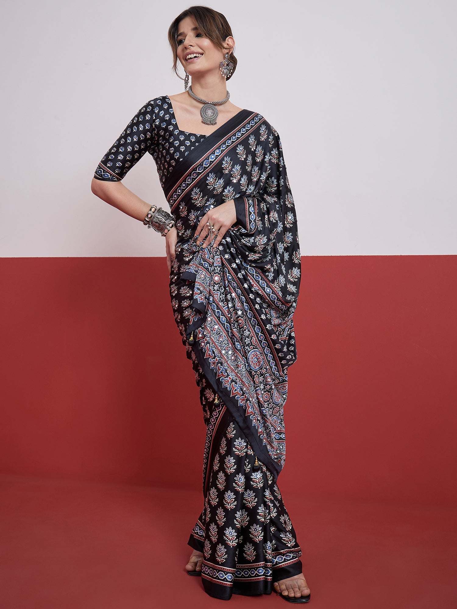 Ojasvi Mirror Work Semi Modal Saree for Wedding & Party Wear ClothsVilla