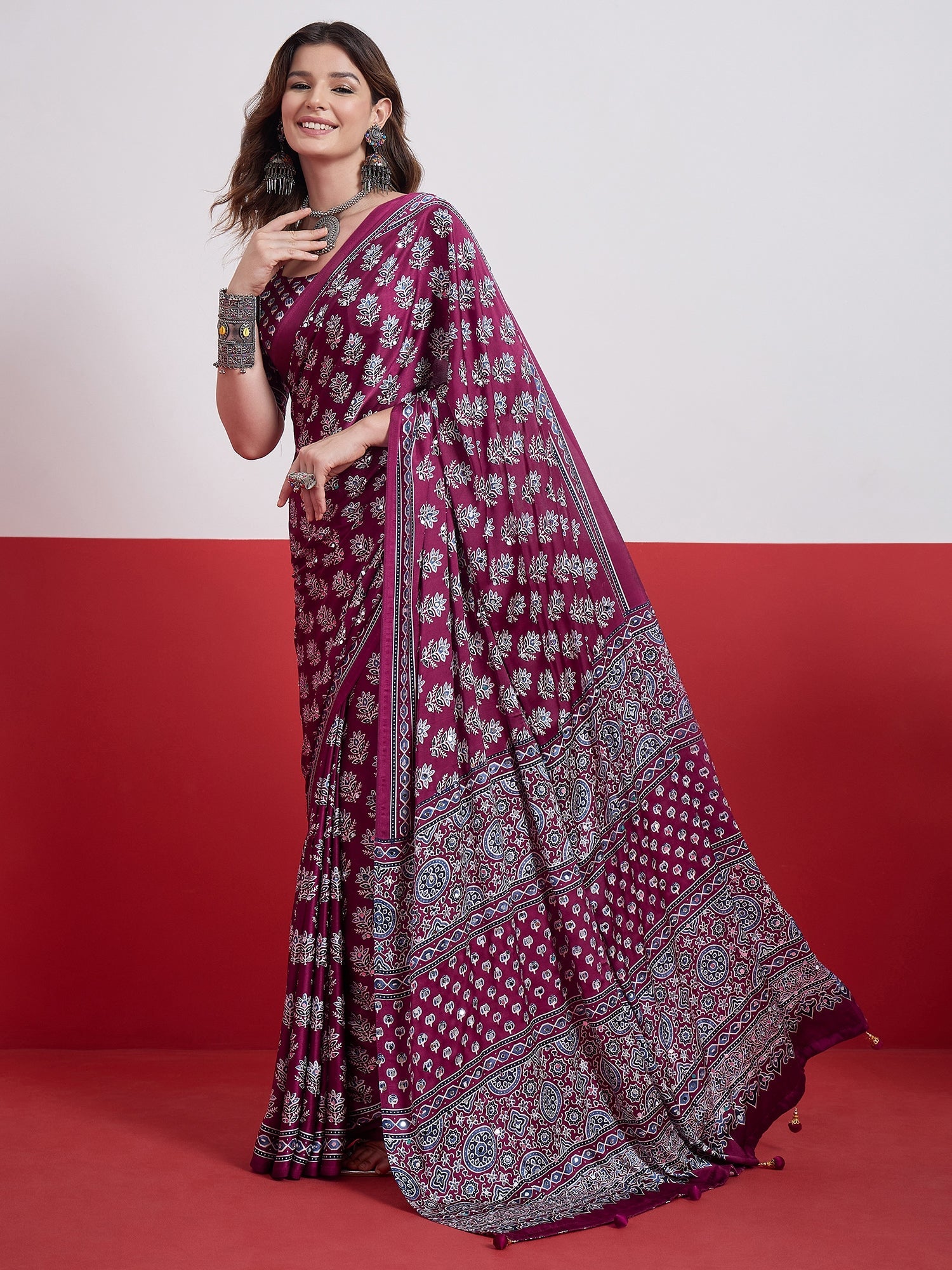 Ojasvi Mirror Work Semi Modal Saree for Wedding & Party Wear ClothsVilla