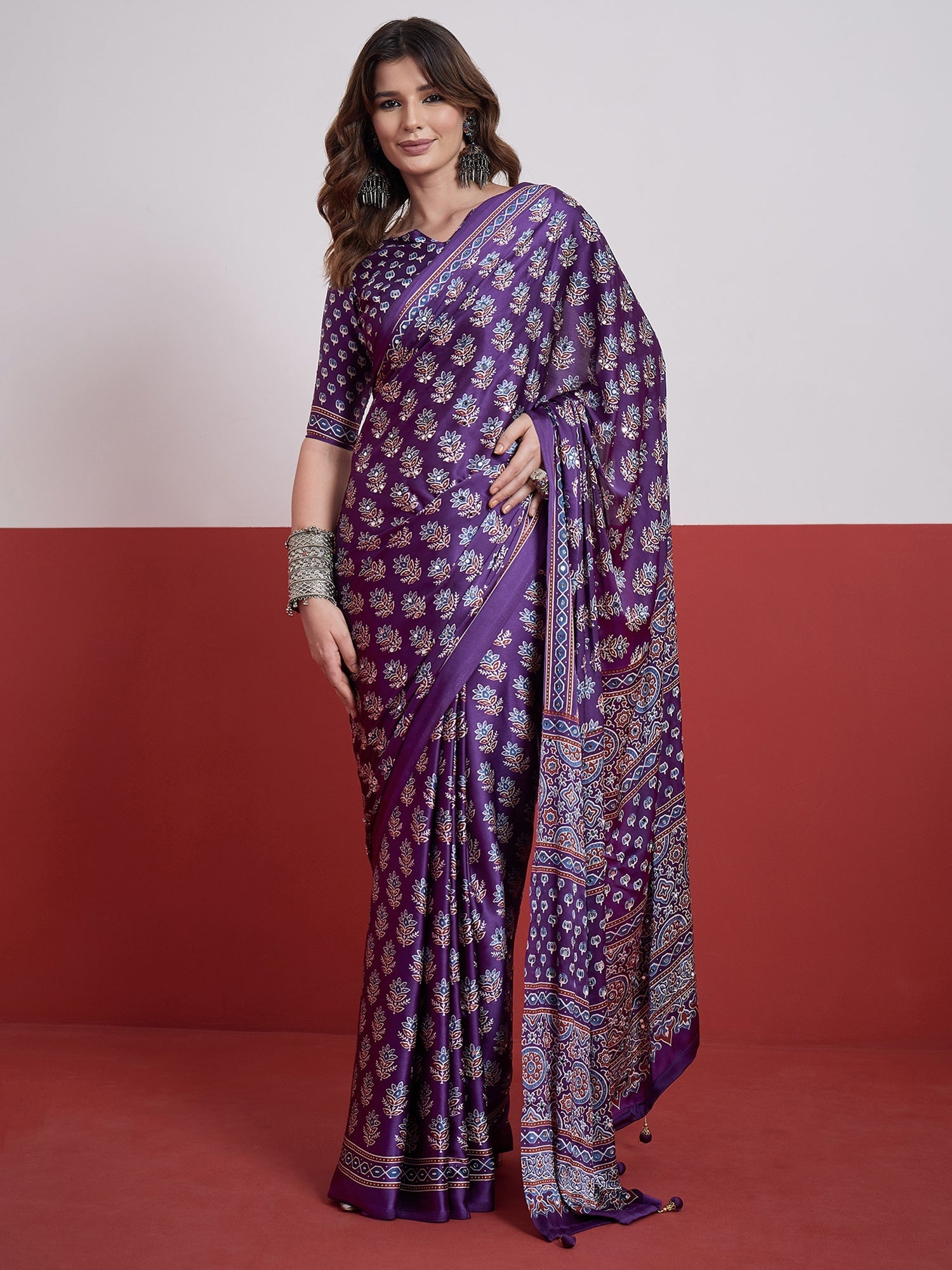 Ojasvi Mirror Work Semi Modal Saree for Wedding & Party Wear ClothsVilla