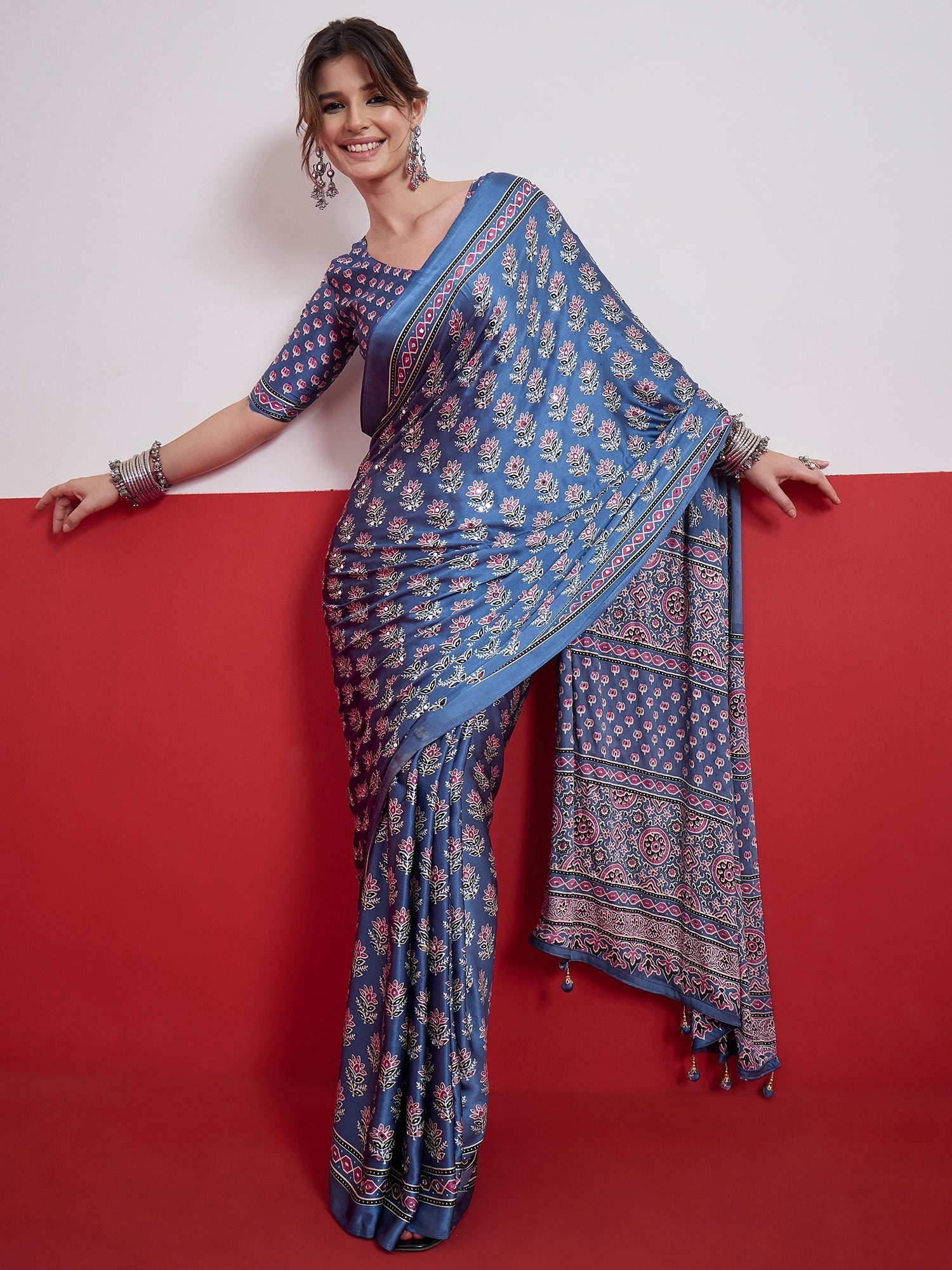 Ojasvi Mirror Work Semi Modal Saree for Wedding & Party Wear ClothsVilla