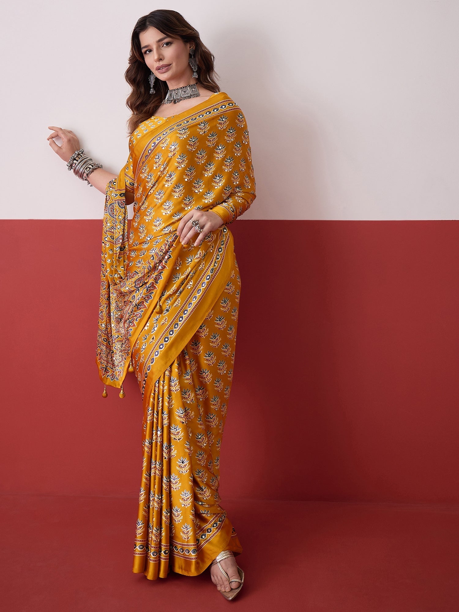 Ojasvi Mirror Work Semi Modal Saree for Wedding & Party Wear ClothsVilla