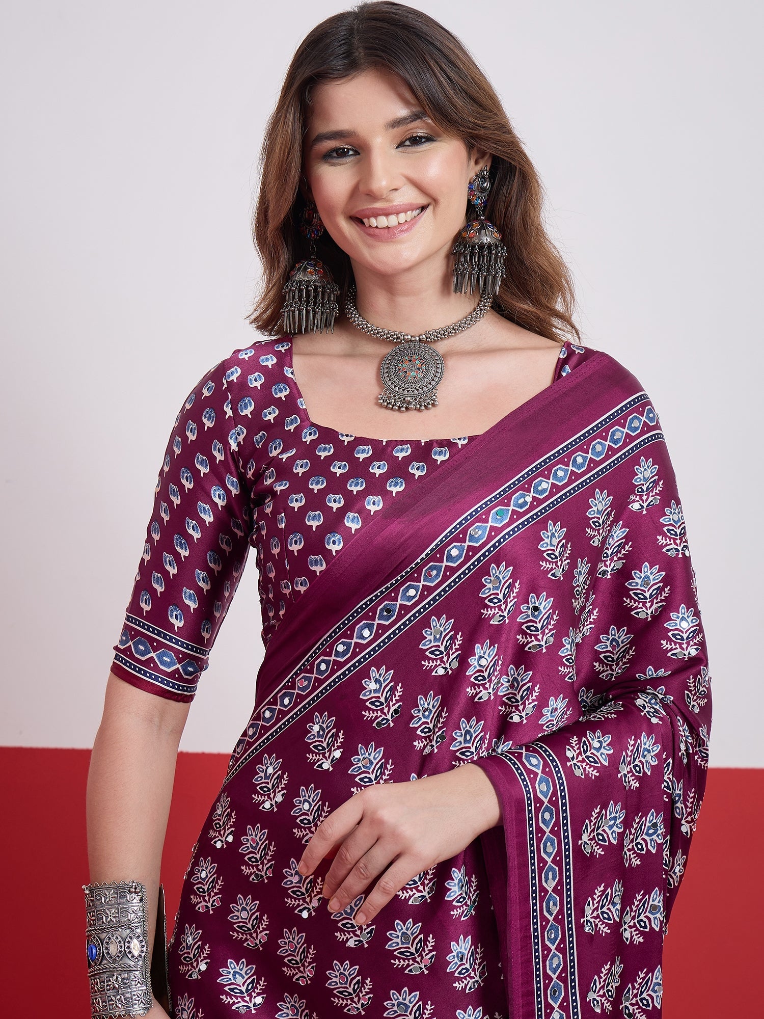 Ojasvi Mirror Work Semi Modal Saree for Wedding & Party Wear ClothsVilla