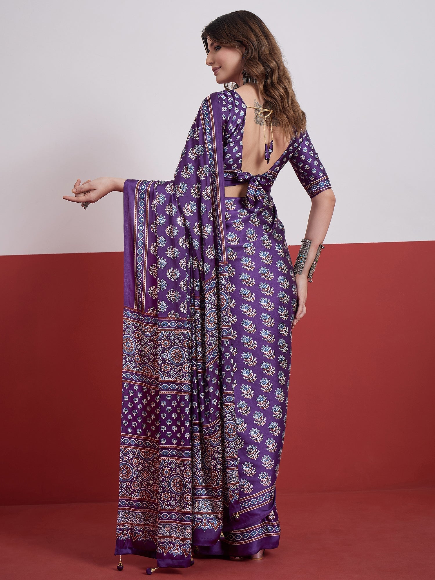 Ojasvi Mirror Work Semi Modal Saree for Wedding & Party Wear ClothsVilla