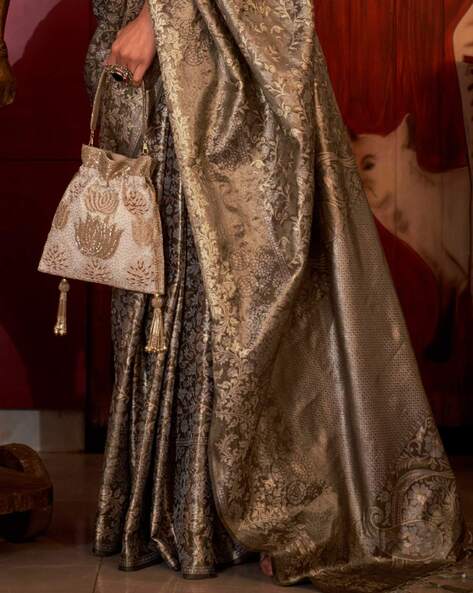 Olive Brown Stylish Party Wear Saree with Unstitched Blouse Piece ClothsVilla