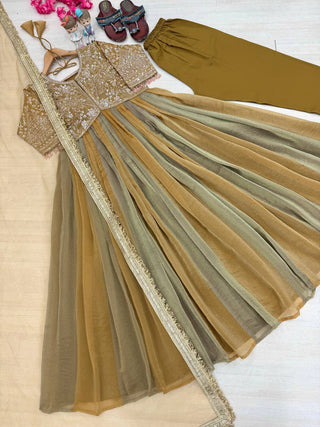 Olive Embroidered Beads Work Gown ClothsVilla