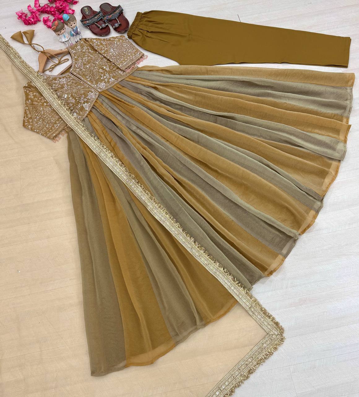 Olive Embroidered Beads Work Gown ClothsVilla