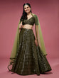 Load image into Gallery viewer, Olive Georgette Sequinse Embroidered Semi-Stitched Lehenga &amp; Blouse with Dupatta Clothsvilla