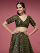 Load image into Gallery viewer, Olive Georgette Sequinse Embroidered Semi-Stitched Lehenga &amp; Blouse with Dupatta Clothsvilla