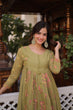 Load image into Gallery viewer, Olive Green Chanderi Kurti Pant Set Clothsvilla