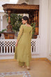 Load image into Gallery viewer, Olive Green Chanderi Kurti Pant Set Clothsvilla