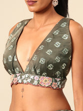 Load image into Gallery viewer, Olive Green Chinon Lehenga Choli Set with Sequin Embroidery &amp; Organza Dupatta ClothsVilla