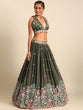 Load image into Gallery viewer, Olive Green Chinon Lehenga Choli Set with Sequin Embroidery &amp; Organza Dupatta ClothsVilla