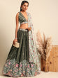 Load image into Gallery viewer, Olive Green Chinon Lehenga Choli Set with Sequin Embroidery &amp; Organza Dupatta ClothsVilla