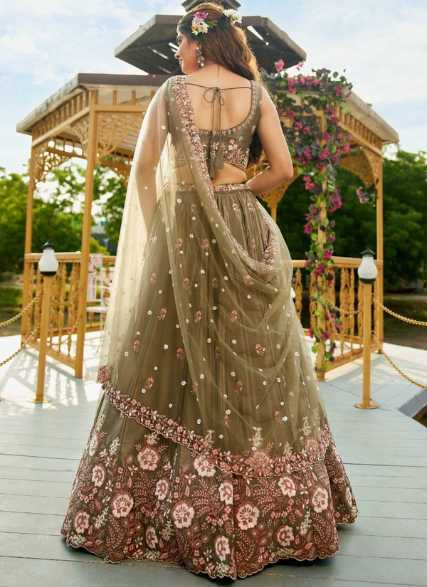 Olive Green Designer Embroidery Lehenga Choli ClothsVilla