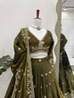 Load image into Gallery viewer, Olive Green Designer Jimi Choo Lehenga Choli Set with Heavy 3mm &amp; 9mm Sequin Embroidery – With Dupatta ClothsVilla