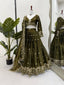 Olive Green Designer Jimi Choo Lehenga Choli Set with Heavy 3mm & 9mm Sequin Embroidery – With Dupatta ClothsVilla