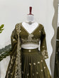 Load image into Gallery viewer, Olive Green Designer Jimi Choo Lehenga Choli Set with Heavy 3mm &amp; 9mm Sequin Embroidery – With Dupatta ClothsVilla