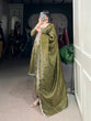 Load image into Gallery viewer, Olive Green Elegant Gold Crush Embroidered Suit Set ClothsVilla