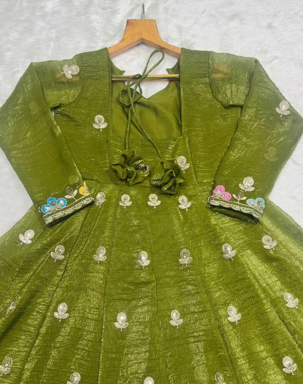 Olive Green Gown Sharara Set Clothsvilla