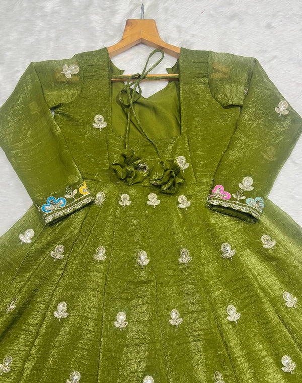 Olive Green Gown Sharara Set Clothsvilla