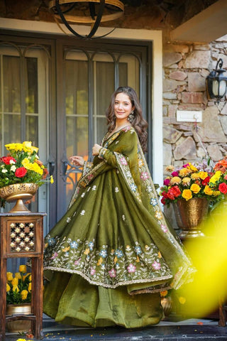 Olive Green Gown Sharara Set Clothsvilla