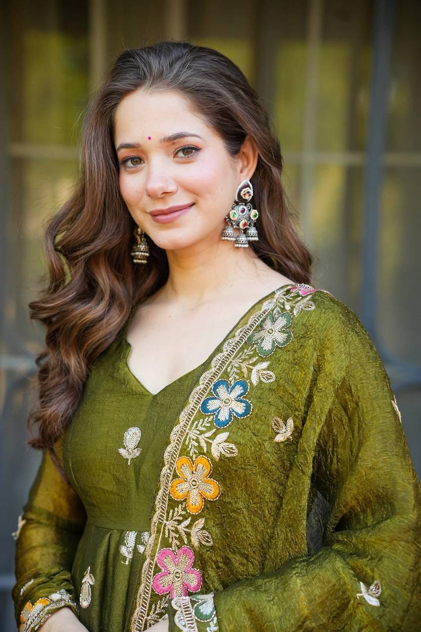 Olive Green Gown Sharara Set Clothsvilla