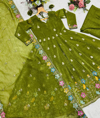 Olive Green Gown Sharara Set Clothsvilla