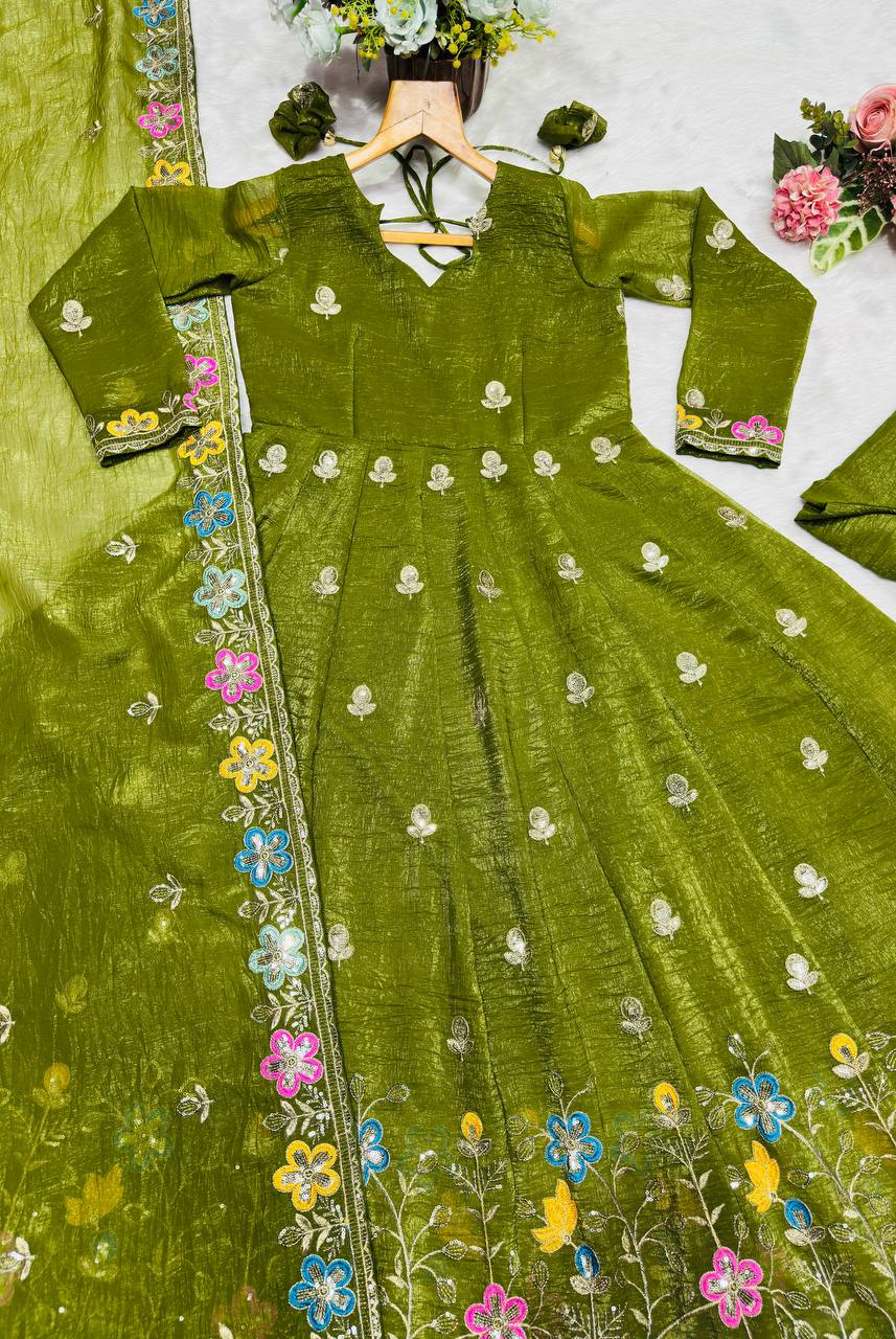Olive Green Gown Sharara Set Clothsvilla