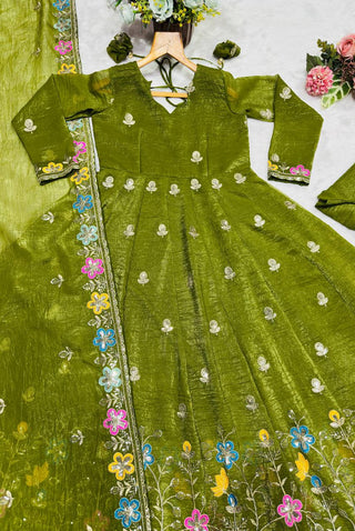 Olive Green Gown Sharara Set Clothsvilla