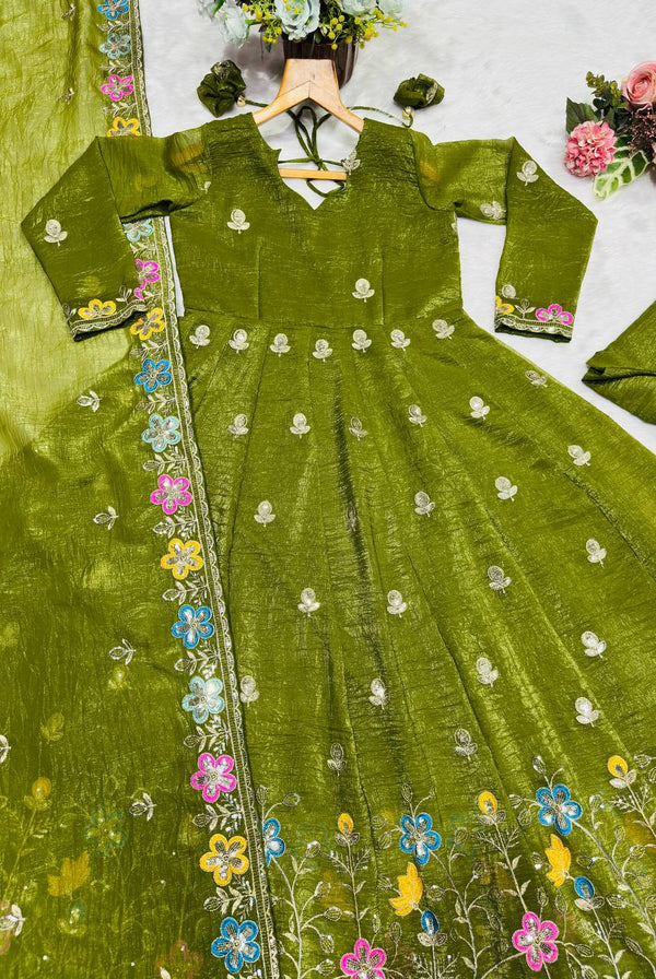 Olive Green Gown Sharara Set Clothsvilla