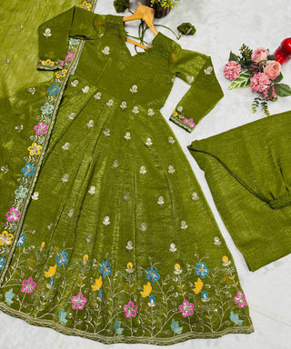 Olive Green Gown Sharara Set Clothsvilla