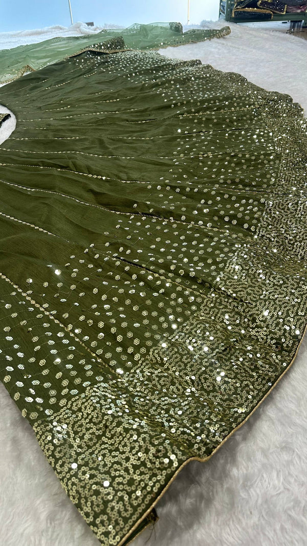 Olive Green Heavy Silk Lehenga Choli
