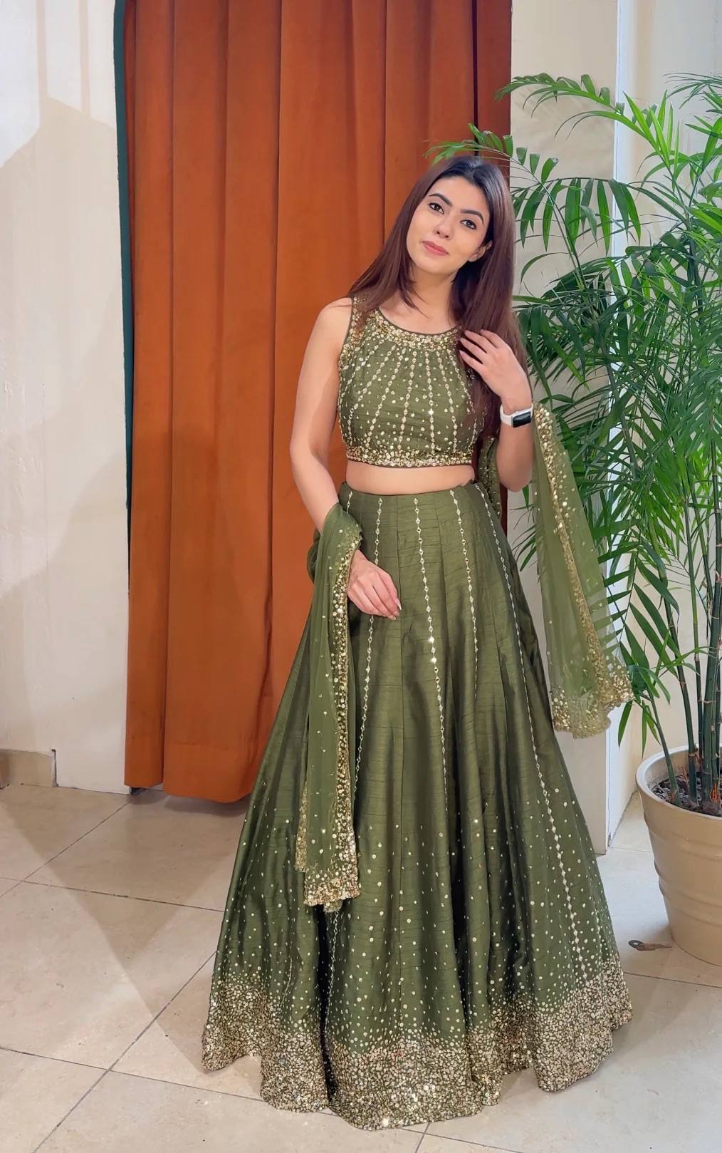 Olive Green Heavy Silk Lehenga Choli Secondary image
