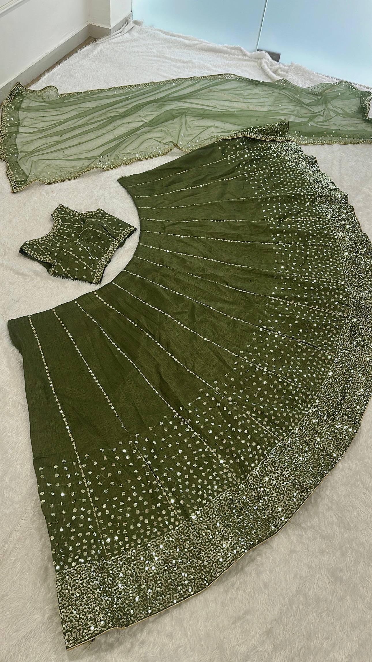 Olive Green Heavy Silk Lehenga Choli