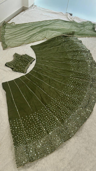 Olive Green Heavy Silk Lehenga Choli