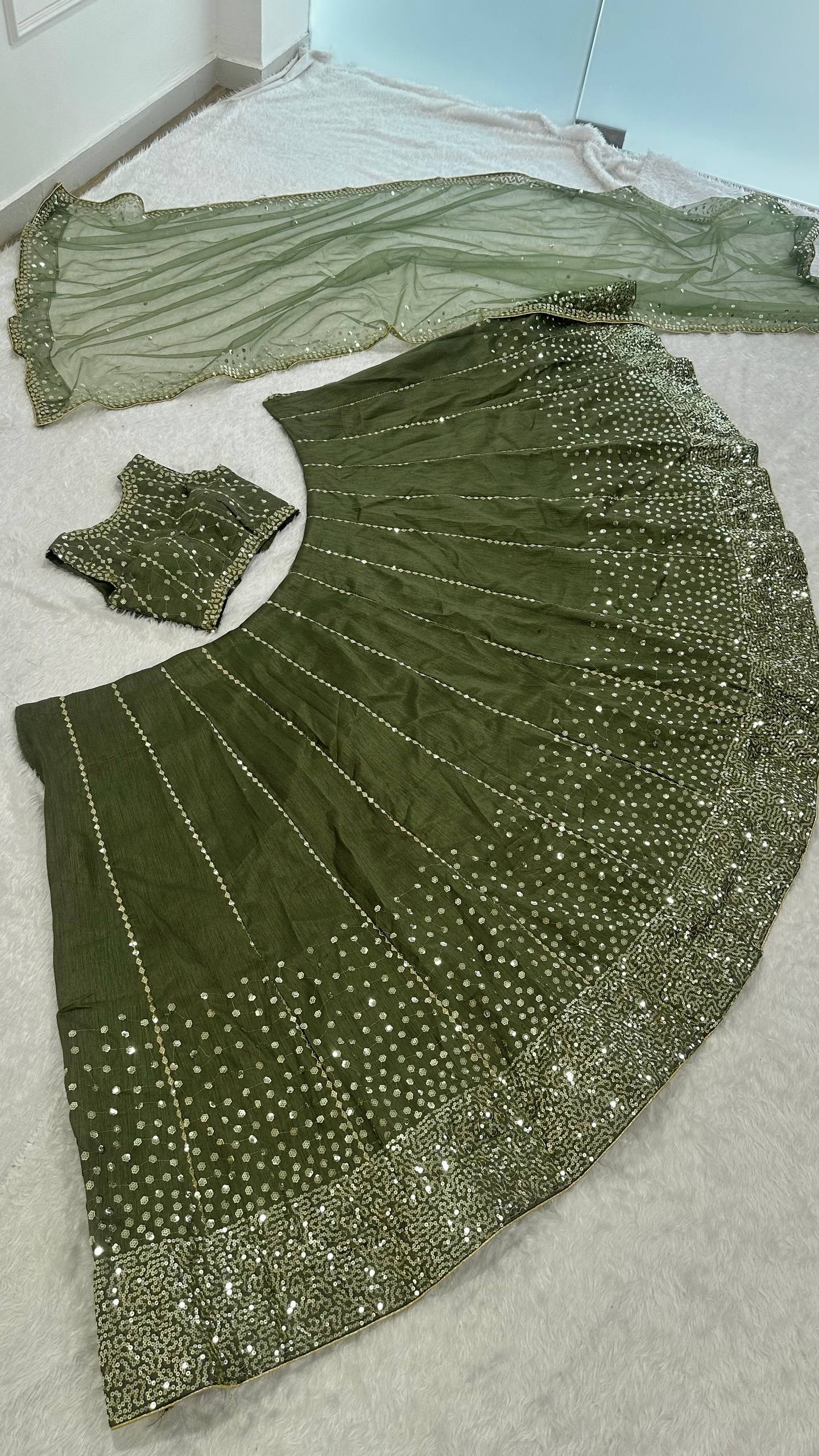 Olive Green Heavy Silk Lehenga Choli