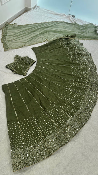 Olive Green Heavy Silk Lehenga Choli