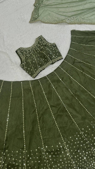 Olive Green Heavy Silk Lehenga Choli