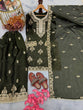 Load image into Gallery viewer, Olive Green Pure Silk Heavy Embroidered Kurta Palazzo Set with Dupatta ClothsVilla