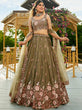 Load image into Gallery viewer, Olive Green Satin Lehenga Choli Set with Net Dupatta Heavy Embroidered AIndian Outfit ClothsVilla