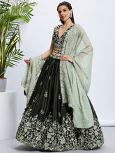 Load image into Gallery viewer, Olive Green Sequinned Lehenga Choli Set with Embroidered Dupatta ClothsVilla