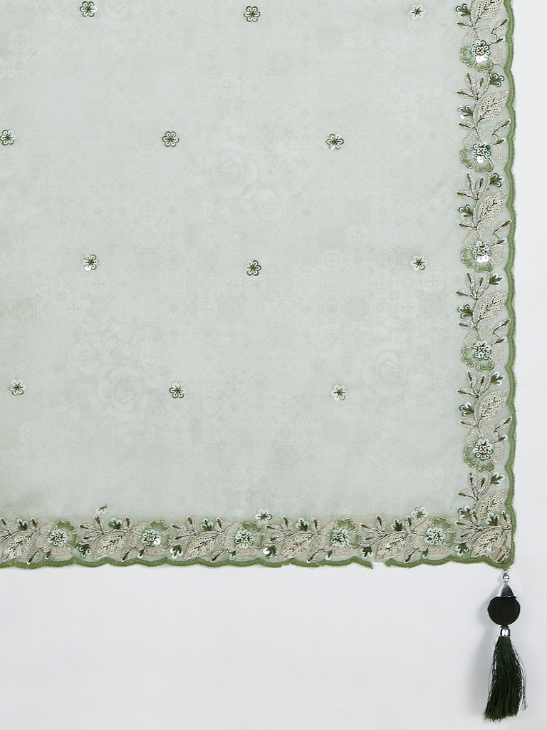 Olive Green Sequinned Lehenga Choli Set with Embroidered Dupatta ClothsVilla