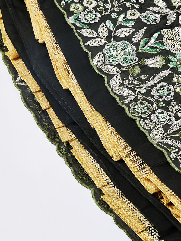 Olive Green Sequinned Lehenga Choli Set with Embroidered Dupatta ClothsVilla
