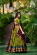 Load image into Gallery viewer, Olive Green South Style Poly Cotton Half Saree – A Timeless Blend of Tradition &amp; Elegance