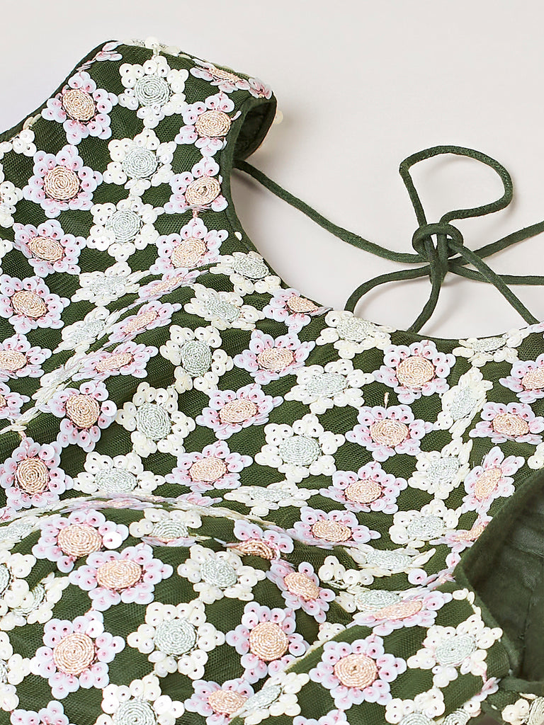 Olive Net heavy Sequinse embroidery Semi-Stitched Lehenga choli & Dupatta Clothsvilla