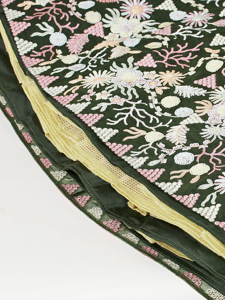 Olive Net heavy Sequinse embroidery Semi-Stitched Lehenga choli & Dupatta Clothsvilla