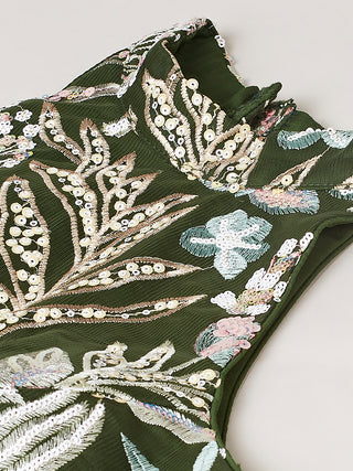 Olive Net Sequinse Work Semi-Stitched Lehenga & Unstitched Blouse with Dupatta ClothsVilla