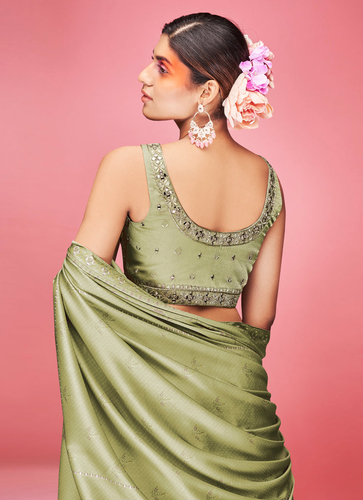Olive Pakistani Art Silk Lehenga Choli For Indian Festival & Weddings - Thread Embroidery Work, Clothsvilla