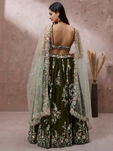 Load image into Gallery viewer, Olive - Pure Georgette Thread &amp; Sequins Work Semi-Stitched Lehenga Clothsvilla